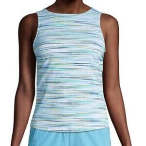 Lands End Paradise Aqua Space Dye Tankini Womens Size 12 Mint Abstract Striped